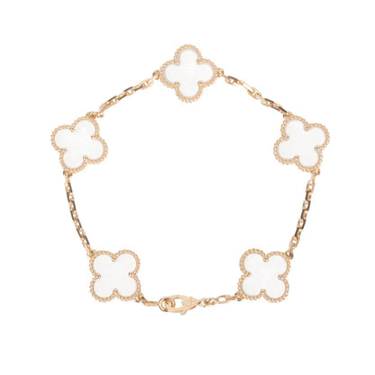 [Lucky Star]CLOVER 5 MOTIF ROCK CRYSTAL PINK GOLD BRACELET