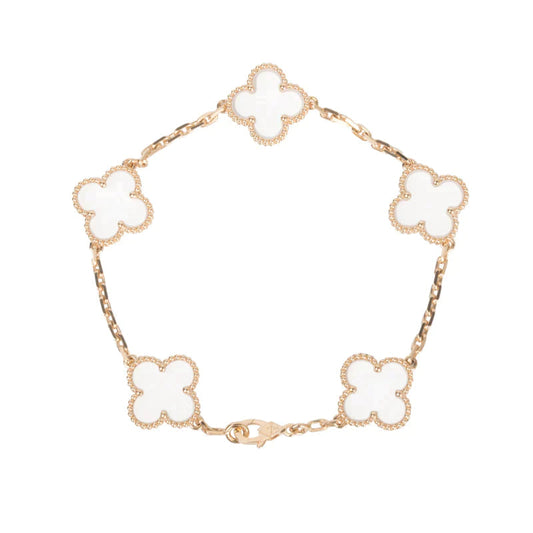 [Lucky Star]CLOVER 5 MOTIF ROCK CRYSTAL PINK GOLD BRACELET