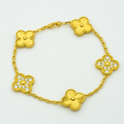 [Lucky Star]CLOVER BRACELET 5 MOTIFS GOLD DIAMOND