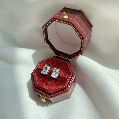 [Lucky Star]Stylish Shiny Rectangular Center Stone Stud Earrings