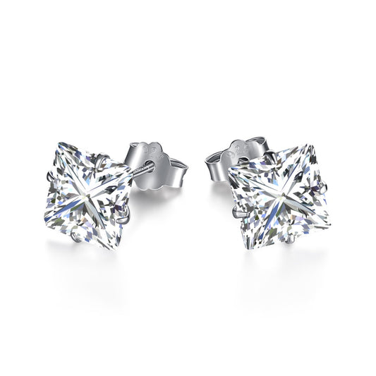 [Lucky Star]Stylish Shiny Square Center Stone Stud Earrings