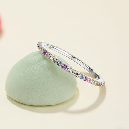 [Lucky Star]Ornate Colorful Round Cut Tennis Ring