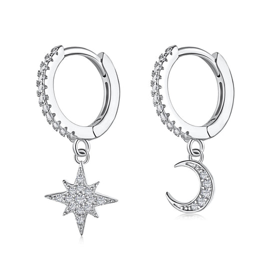 [Lucky Star]Star and Moon Asymmetric Earrings