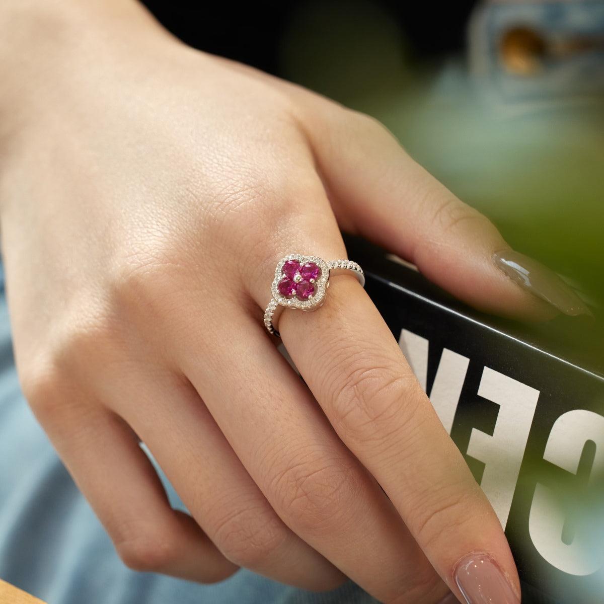 [Lucky Star]Four Leaf Clover Flower Design Ring