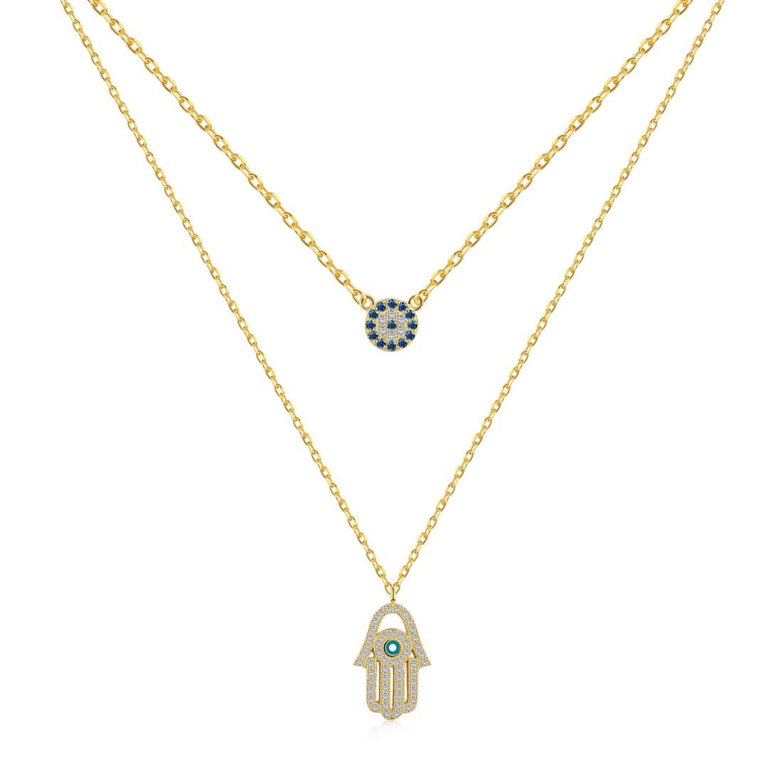 [Lucky Star]Demon Eye Hamsa Palm Necklace