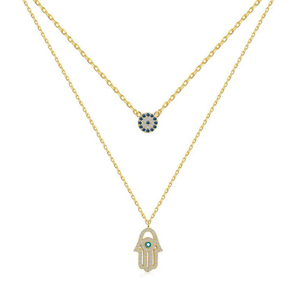 [Lucky Star]Demon Eye Hamsa Palm Necklace