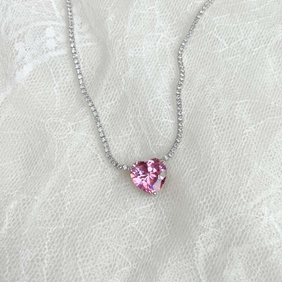 [Lucky Star]8.0 Carat Versatile Colorful Sweet Heart-Shaped Tennis Necklace