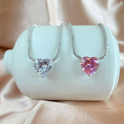 [Lucky Star]8.0 Carat Versatile Colorful Sweet Heart-Shaped Tennis Necklace