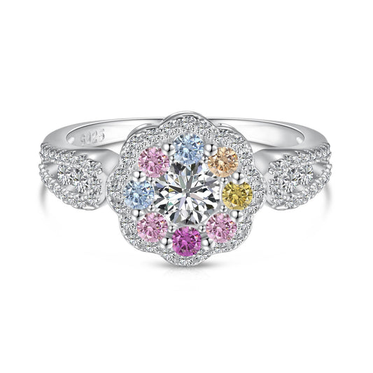 [Lucky Star]Delicate Colorful Round Cut Flower Shape Wedding Ring