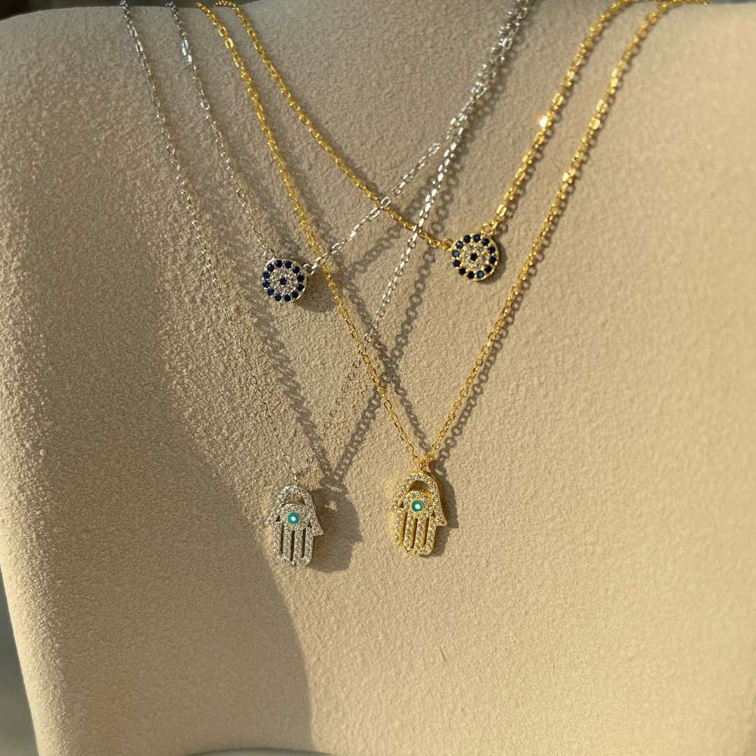 [Lucky Star]Demon Eye Hamsa Palm Necklace