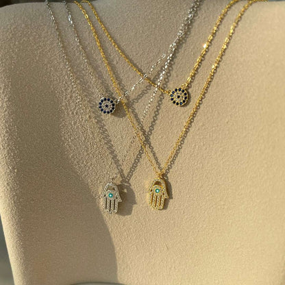 [Lucky Star]Demon Eye Hamsa Palm Necklace