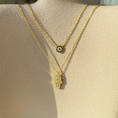 [Lucky Star]Demon Eye Hamsa Palm Necklace