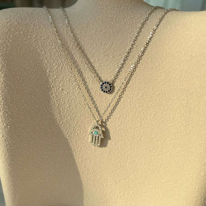 [Lucky Star]Demon Eye Hamsa Palm Necklace