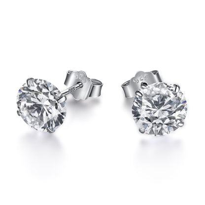 [Lucky Star]Stylish Shiny Round Center Stone Stud Earrings