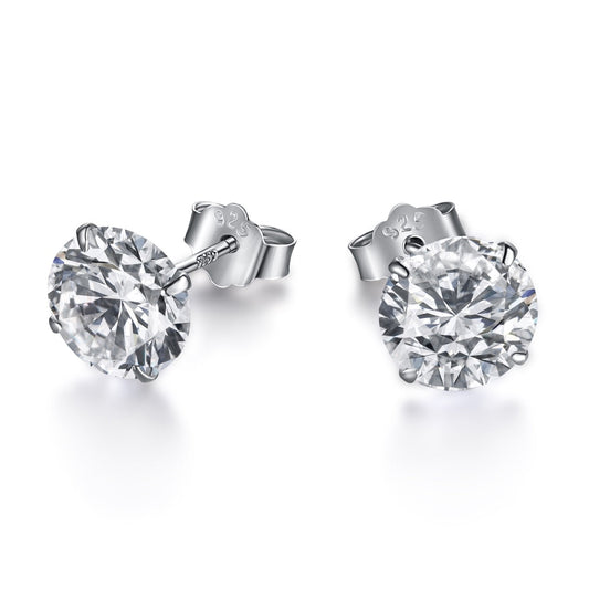 [Lucky Star]Stylish Shiny Round Center Stone Stud Earrings