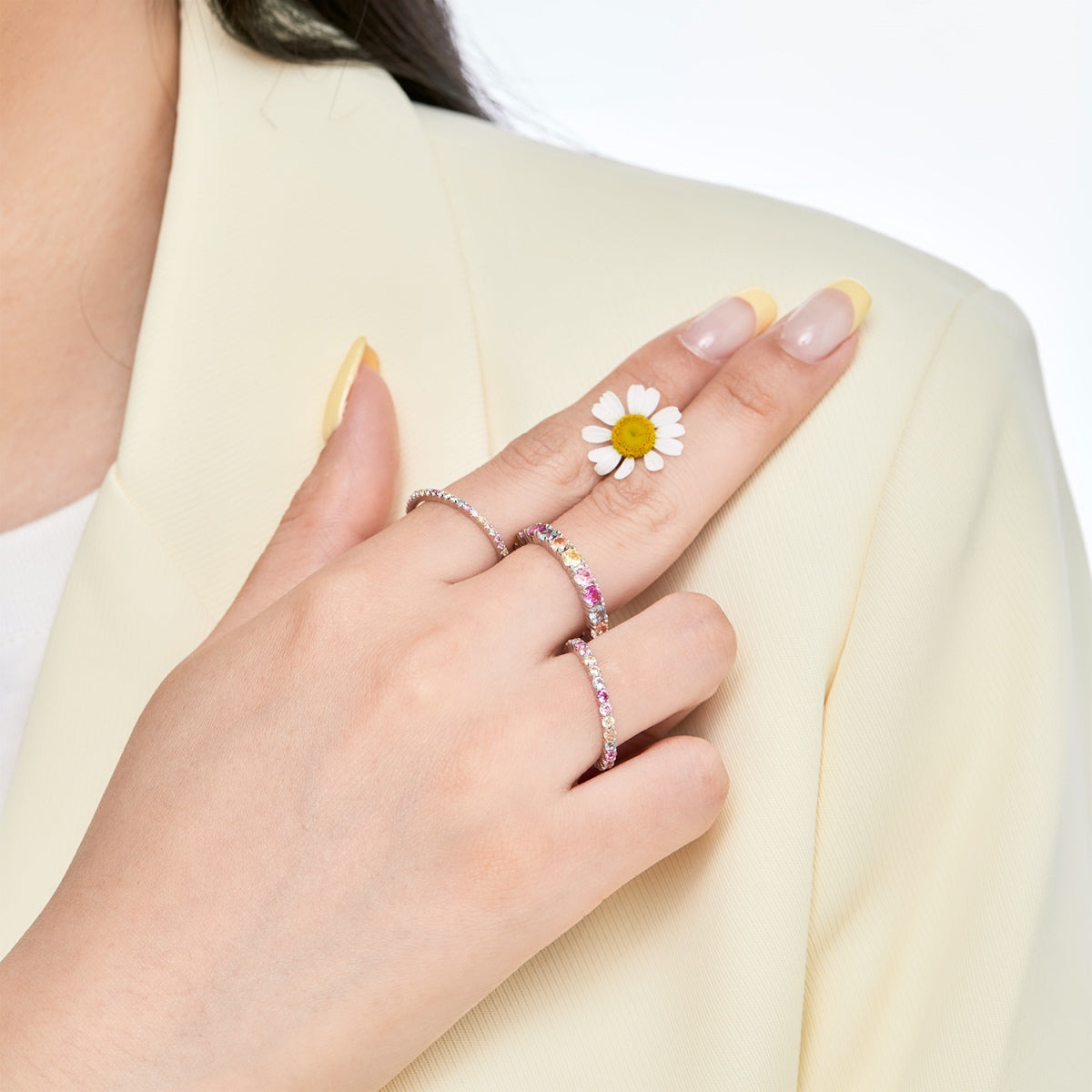 [Lucky Star]Ornate Colorful Round Cut Tennis Ring
