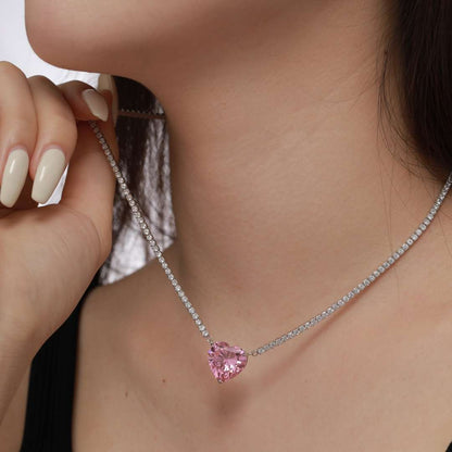[Lucky Star]8.0 Carat Versatile Colorful Sweet Heart-Shaped Tennis Necklace