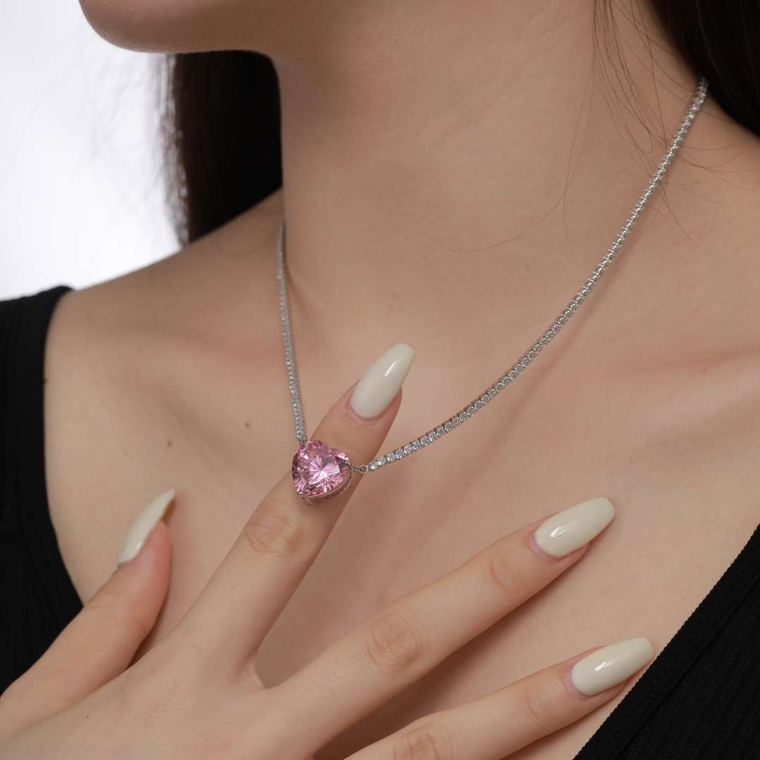 [Lucky Star]8.0 Carat Versatile Colorful Sweet Heart-Shaped Tennis Necklace