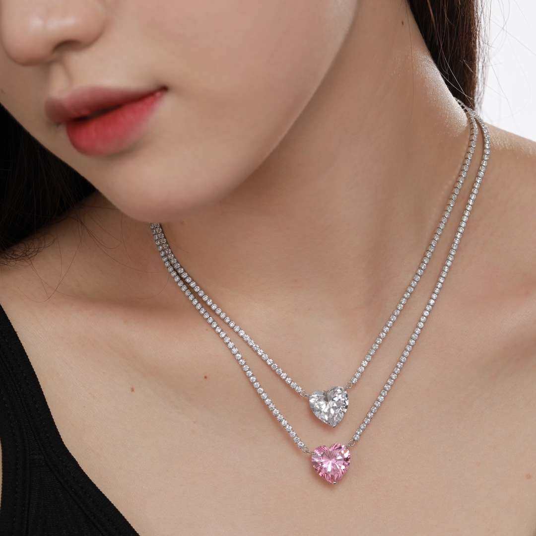 [Lucky Star]8.0 Carat Versatile Colorful Sweet Heart-Shaped Tennis Necklace