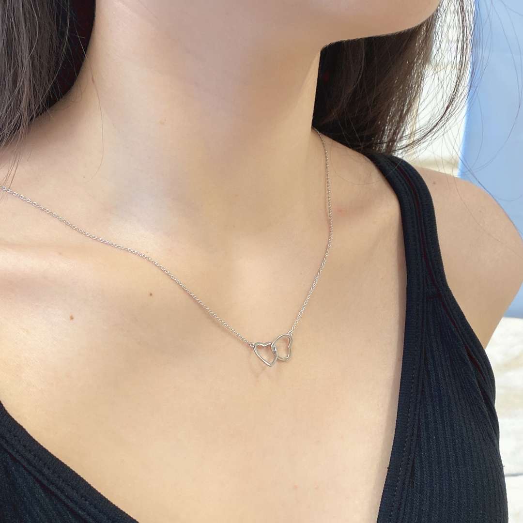 [Lucky Star]Sterling Silver Love Double Ring Necklace