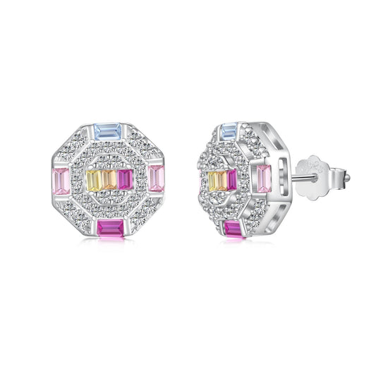[Lucky Star]Ornate Colorful Octagon Shape Daily Earrings