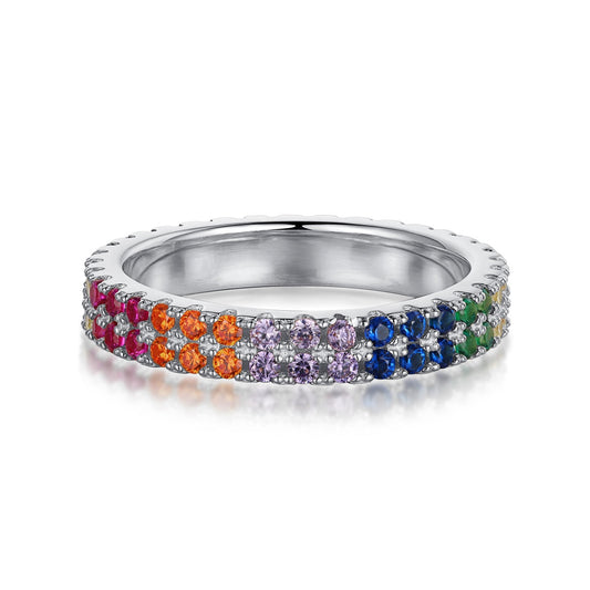 [Lucky Star]Unique Colorful Round Cut Tennis Ring