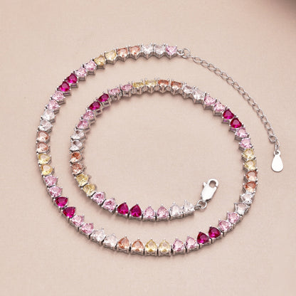 [Lucky Star]Sparkling Colorful Full Heart Tennis Necklace