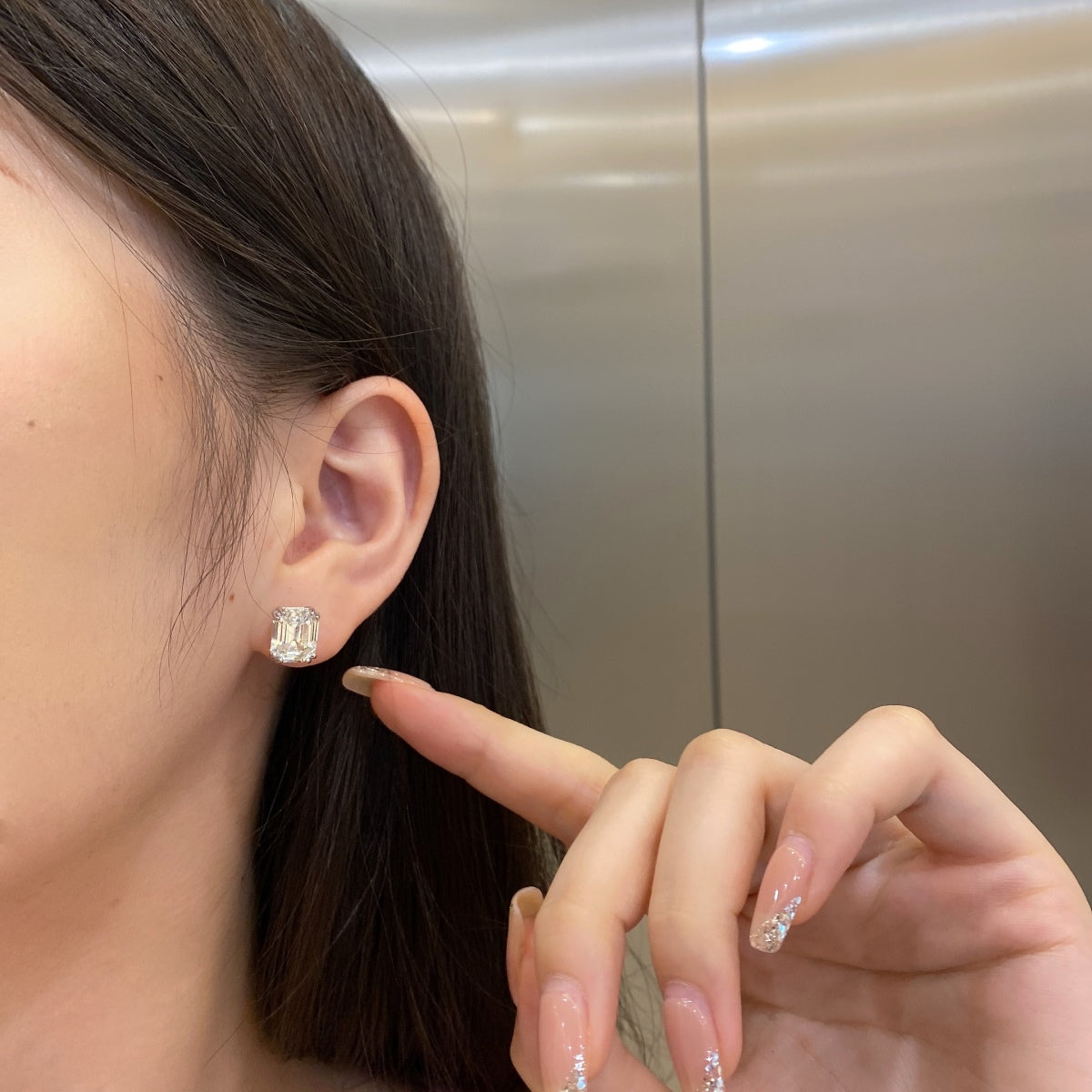 [Lucky Star]Dazzling Square Shape Earrings