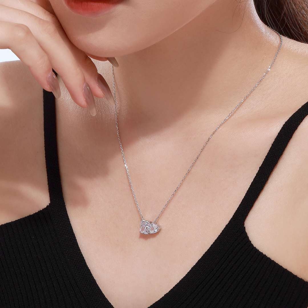 [Lucky Star]Dazzling Square & Heart Shape Necklace
