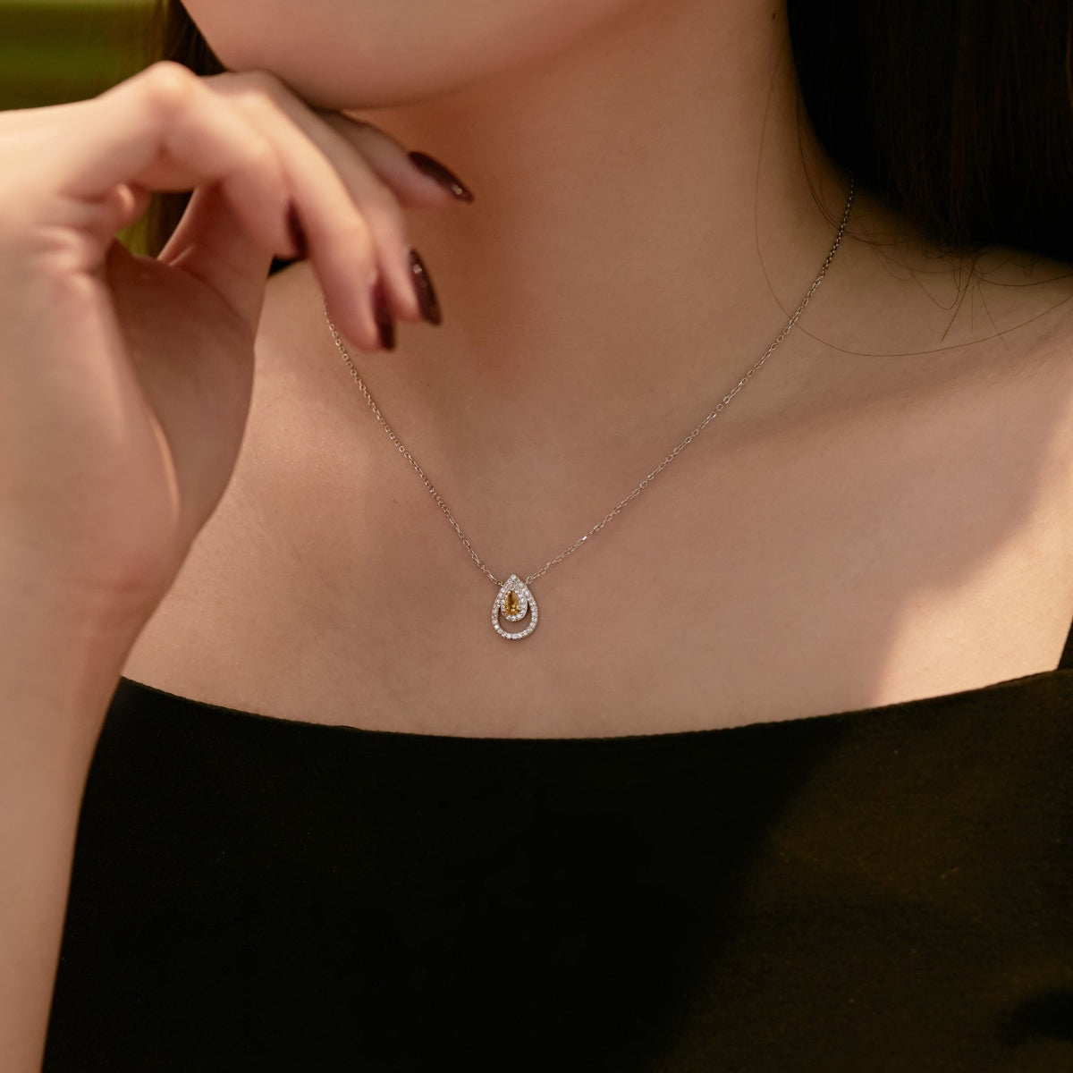 [Lucky Star]Sparkling Pear Cut Necklace