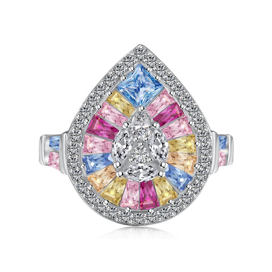 [Lucky Star]Elegant Colorful Water Drop Shape Banquet Ring
