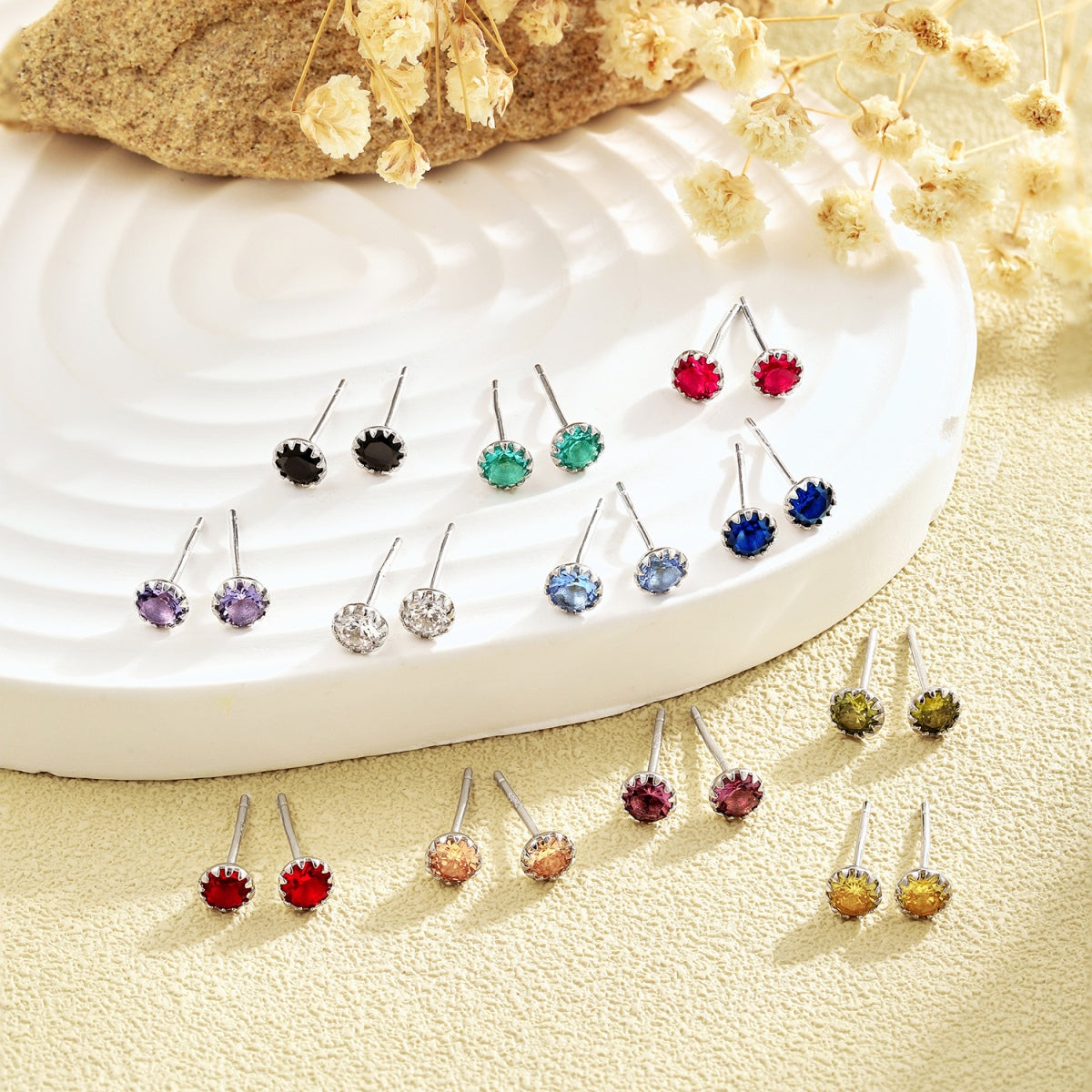[Lucky Star]Sparkling Colorful Round Shape Earrings