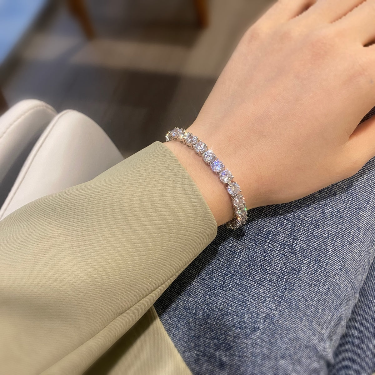 [Lucky Star]0.75 Carat Dazzling Round Cut Wedding Bracelet
