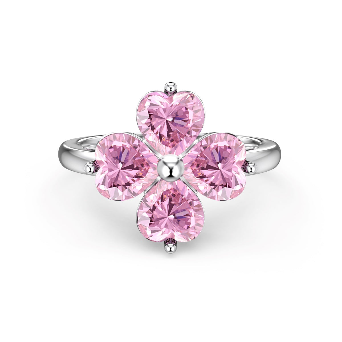 [Lucky Star]Heart-shaped Four-Leaf Clover Ball Ring