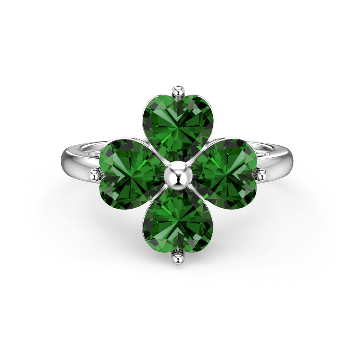 [Lucky Star]Heart-shaped Four-Leaf Clover Ball Ring