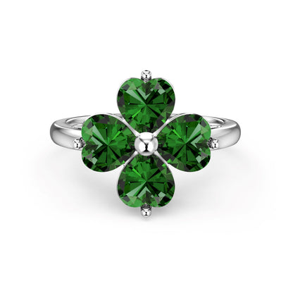 [Lucky Star]Heart-shaped Four-Leaf Clover Ball Ring