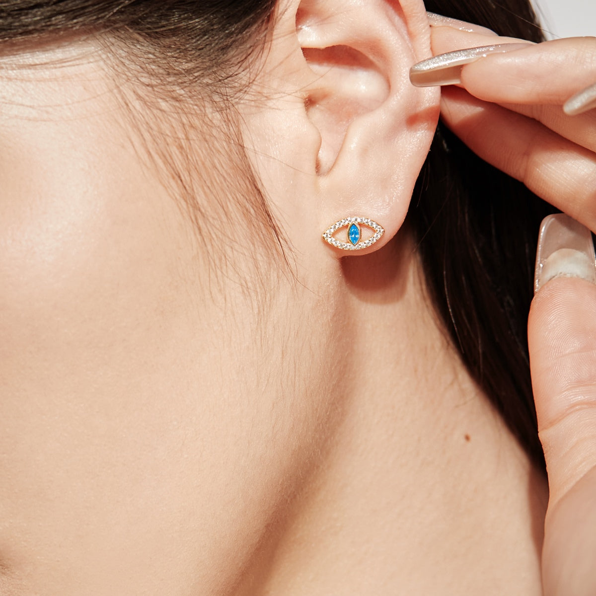 [Lucky Star]Blue Devil Eyes Hollow Stud Earrings