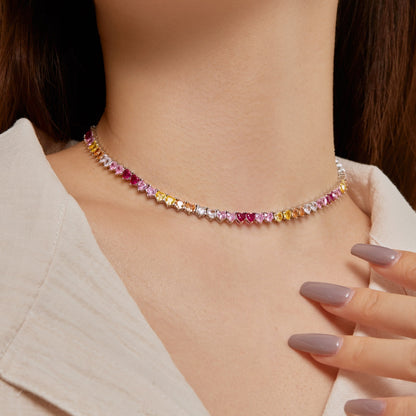 [Lucky Star]Sparkling Colorful Full Heart Tennis Necklace