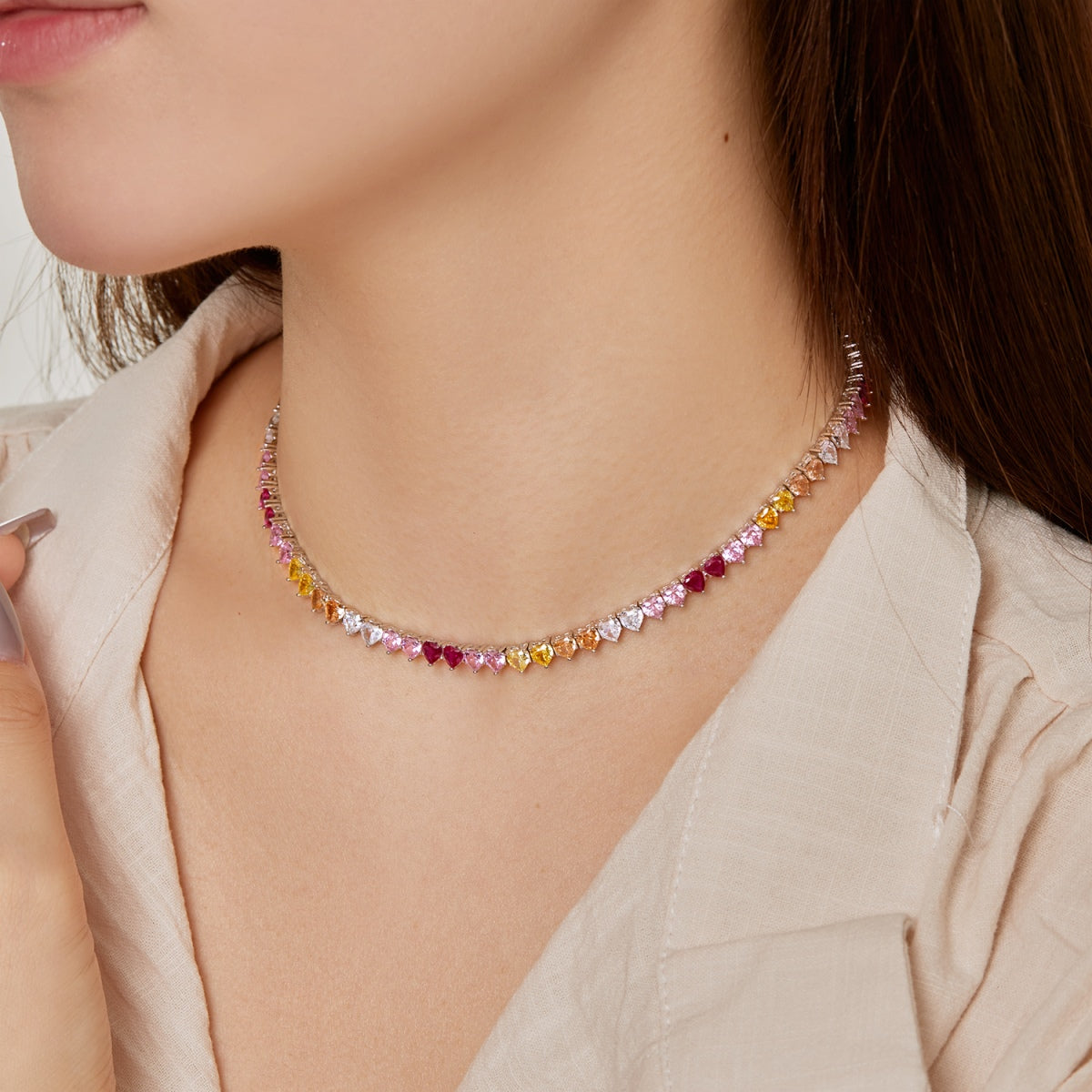 [Lucky Star]Sparkling Colorful Full Heart Tennis Necklace
