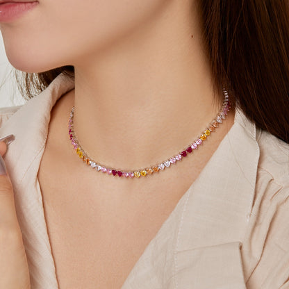 [Lucky Star]Sparkling Colorful Full Heart Tennis Necklace