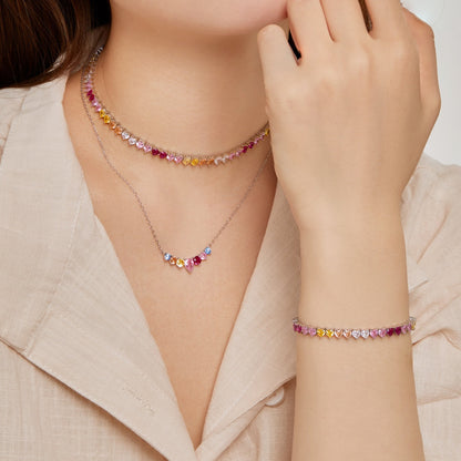[Lucky Star]Sparkling Colorful Full Heart Tennis Necklace