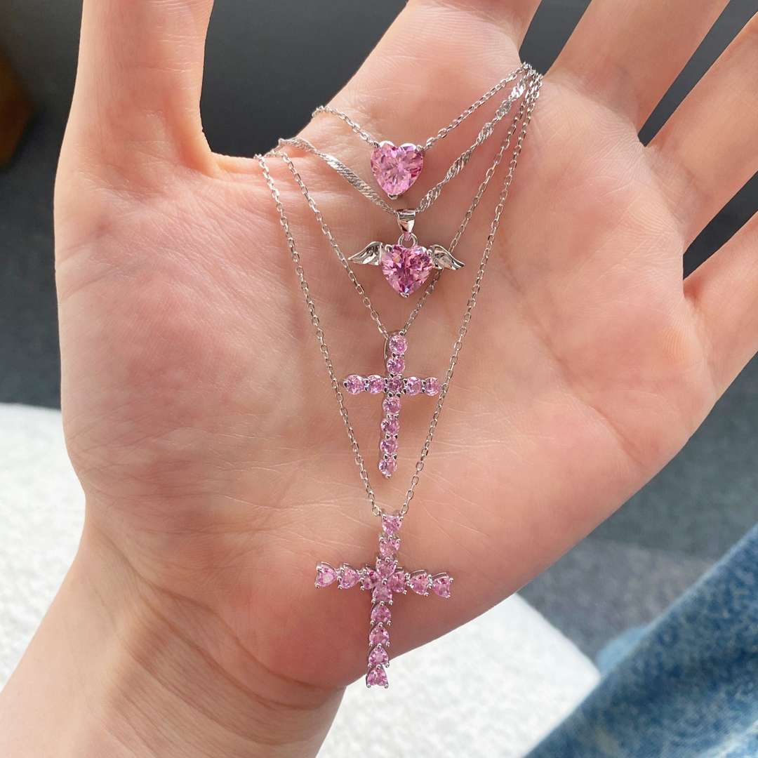 [Lucky Star]Heart Shape Main Stone Pendant Collarbone Necklace