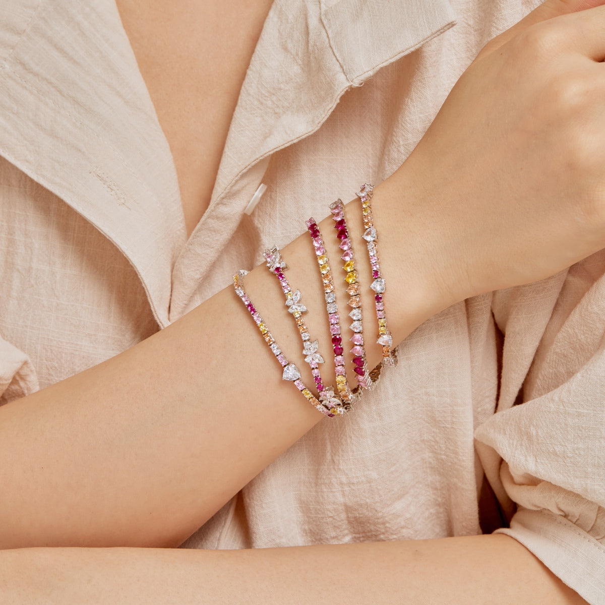 [Lucky Star]Romantic Heart Shape Round Cut Lover Bracelet