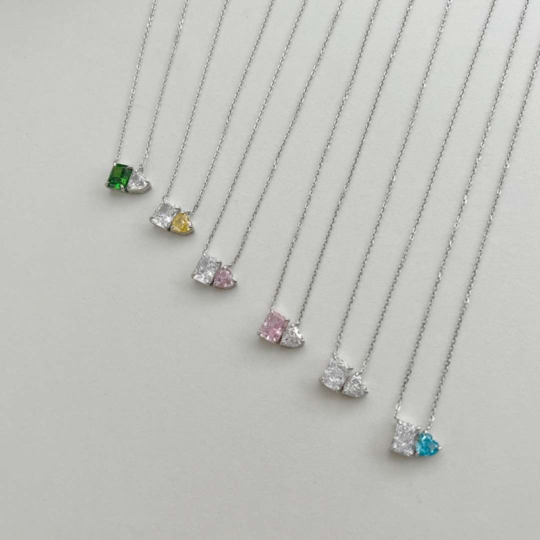 [Lucky Star]Dazzling Square & Heart Shape Necklace
