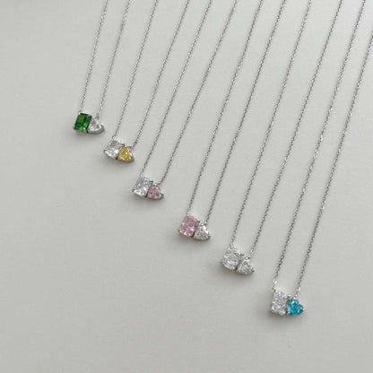 [Lucky Star]Dazzling Square & Heart Shape Necklace