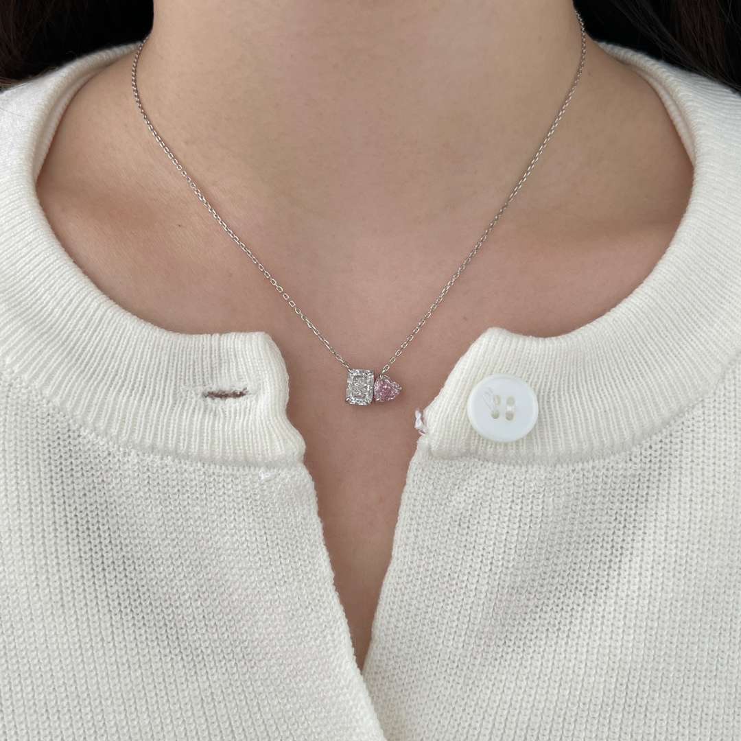 [Lucky Star]Dazzling Square & Heart Shape Necklace