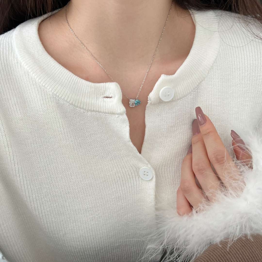 [Lucky Star]Dazzling Square & Heart Shape Necklace