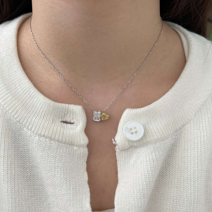 [Lucky Star]Dazzling Square & Heart Shape Necklace
