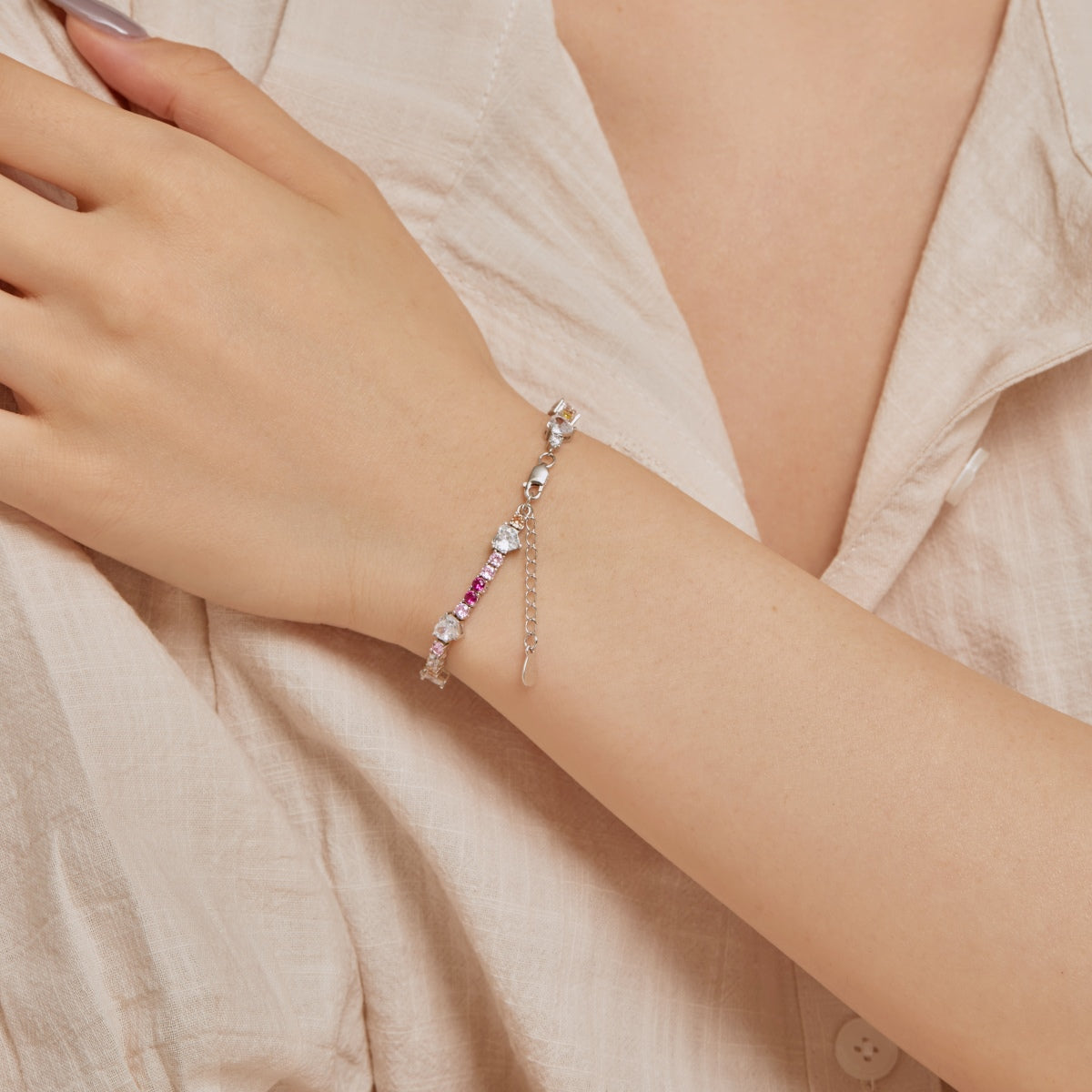 [Lucky Star]Romantic Heart Shape Round Cut Lover Bracelet