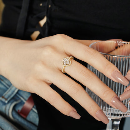[Lucky Star]Four Leaf Clover Flower Design Ring